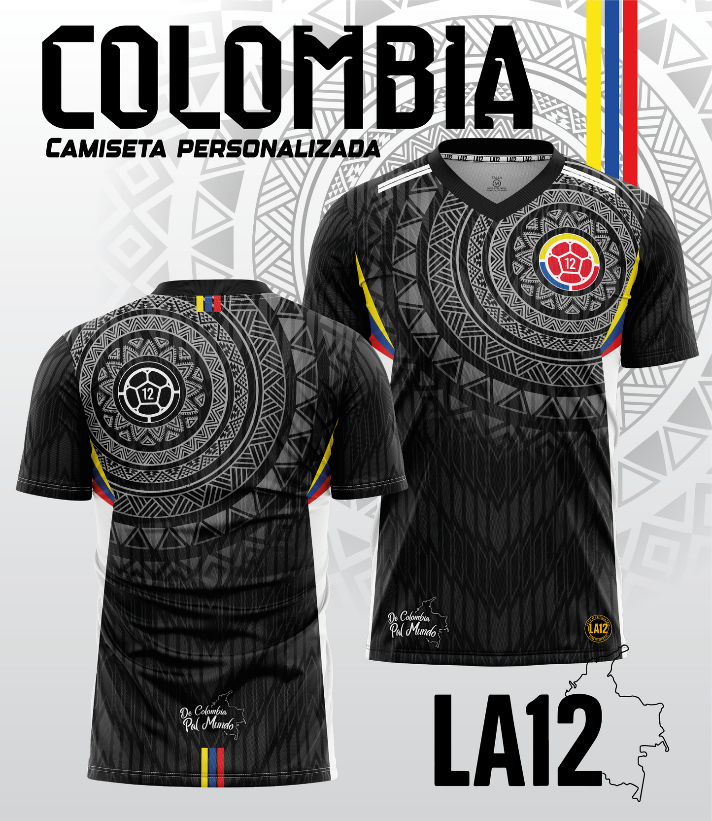 Camiseta Hombre Deportiva Colombia25 Negra