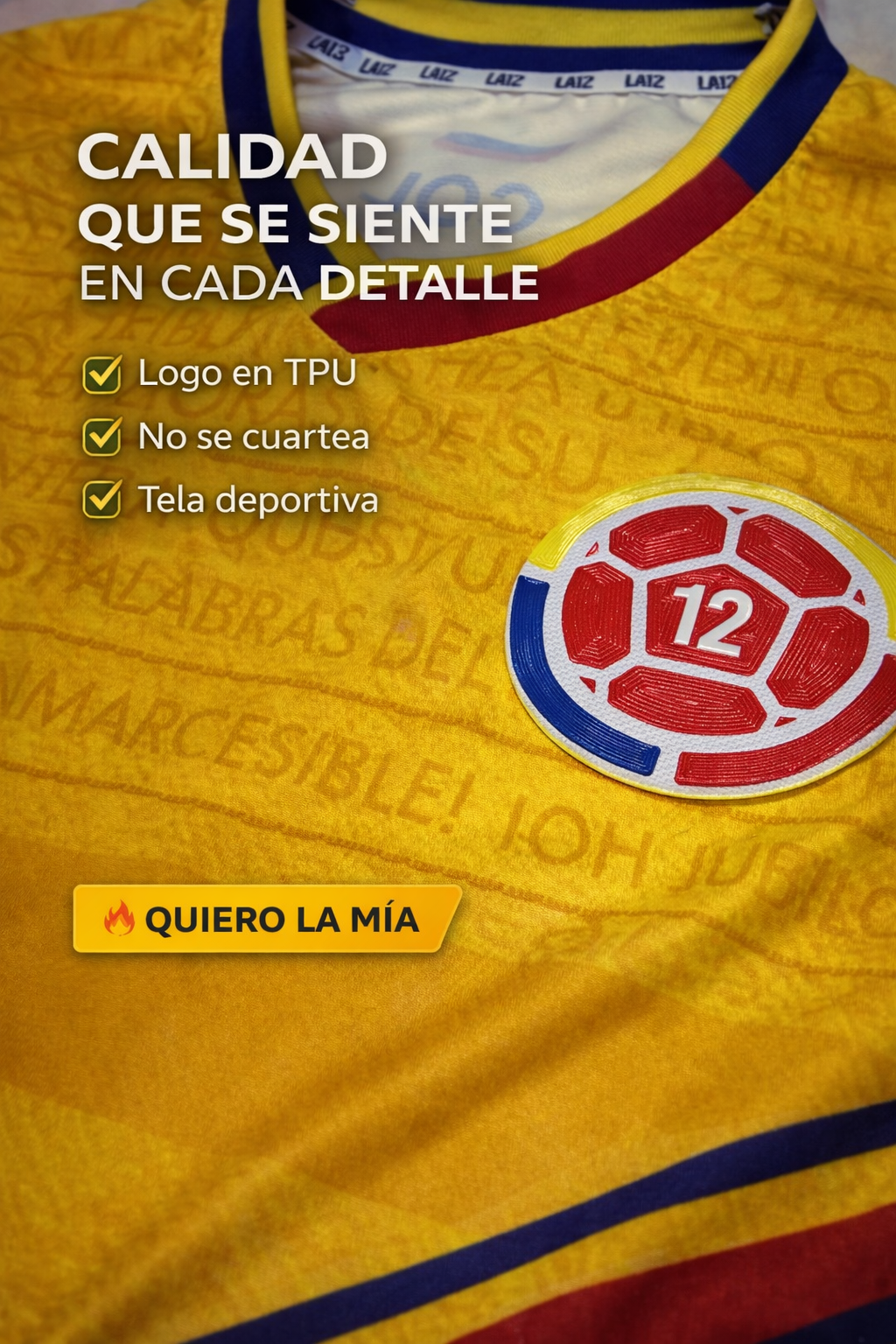 Camiseta Hombre Deportiva Colombia26 Amarilla